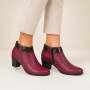 Botine dama grena din piele naturala cu toc gros si fermoar MV4GRN